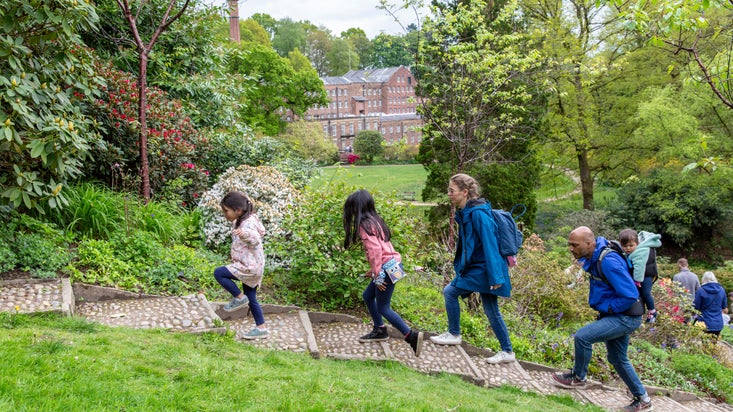 Walking in the gardens at Quarry Bank, Cheshire